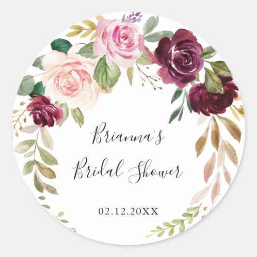 Bruiloftsfeest favor met rustieke bloemen ronde sticker (Voorkant)