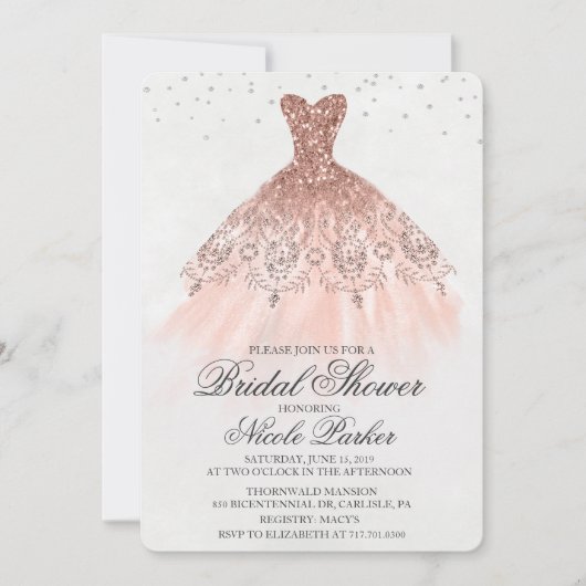 Bruiloftsfeest Glitterjurk Diamanten Uitnodiging (Voorkant)