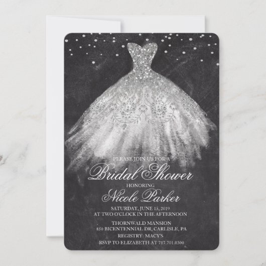 Bruiloftsfeest Glitterjurk Diamanten Uitnodiging (Voorkant)