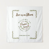 Bruiloftsfeest groene bladeren roze bloemen wandkleed (Voorkant)