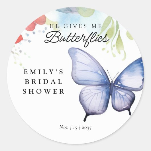 Bruiloftsfeest He Gives Me Butterflies Ronde Sticker (Voorkant)
