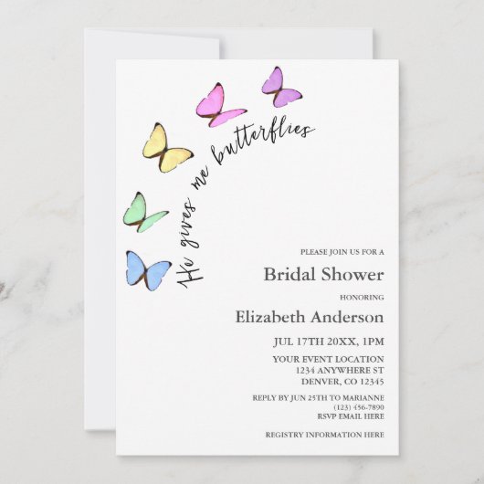 Bruiloftsfeest 'Hij bezorgt me vlinders' Kaart (Voorkant)