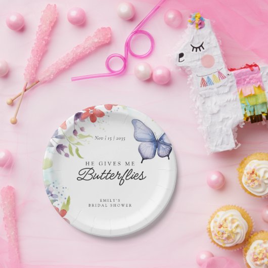 Bruiloftsfeest Hij Geeft Me Vlinders Papieren Bordje (Feest)
