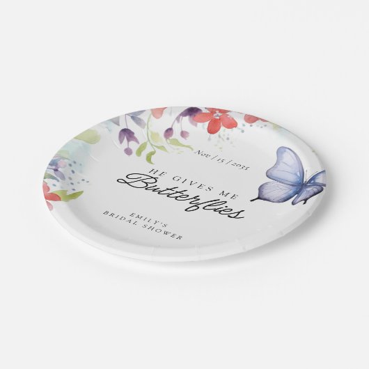 Bruiloftsfeest Hij Geeft Me Vlinders Papieren Bordje (Gekanteld)