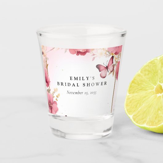 Bruiloftsfeest 'Hij Geeft Me Vlinders' Shot Glas (Voorkant)