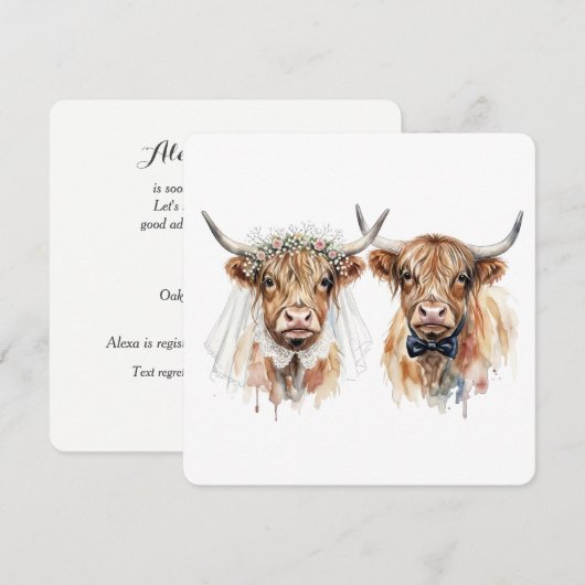 Bruiloftsfeest Hooglanders in Aquarel Kaart (Voorkant / Achterkant)