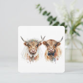 Bruiloftsfeest Hooglanders in Aquarel Kaart (Staand voorkant)