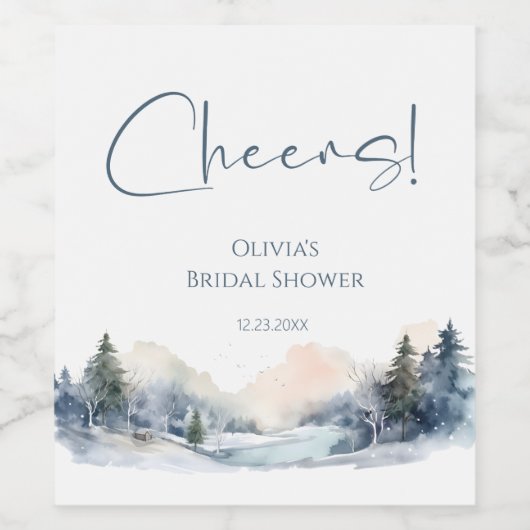 Bruiloftsfeest in de rustieke bos in de winter wijn etiket (Enkel label)