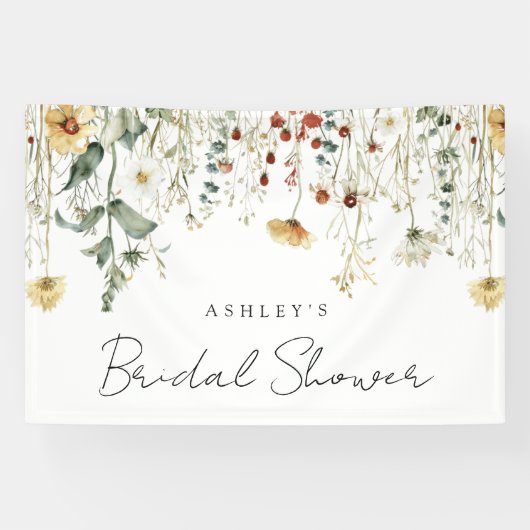 Bruiloftsfeest in het veld met zomerbloemen spandoek (Horizontaal)