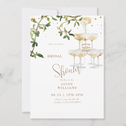 Bruiloftsfeest in huis Champagne Toren 3 Bruidsuit Kaart (Voorkant)