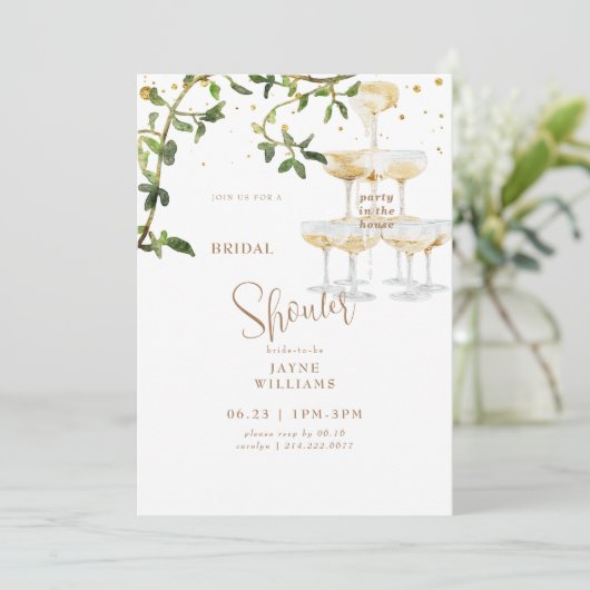 Bruiloftsfeest in huis Champagne Toren 3 Bruidsuit Kaart (Staand voorkant)