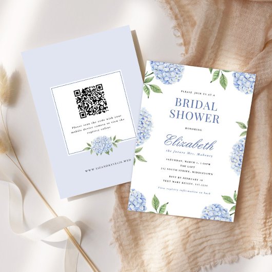 Bruiloftsfeest Klassieke Blauwe Hortensia, QR Code Kaart