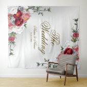 Bruiloftsfeest Kleurrijk Rood Wit Bloemmotief Zilv Wandkleed (In Situ (horizontaal))