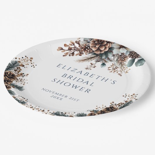 Bruiloftsfeest Landelijk Bos Bloemig Denneappels  Papieren Bordje (Gekanteld)