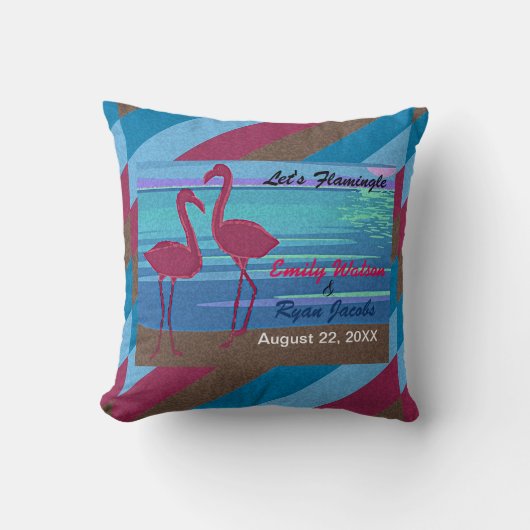 Bruiloftsfeest Laten we Flamingle Bird Strand bij Kussen (Voorkant)