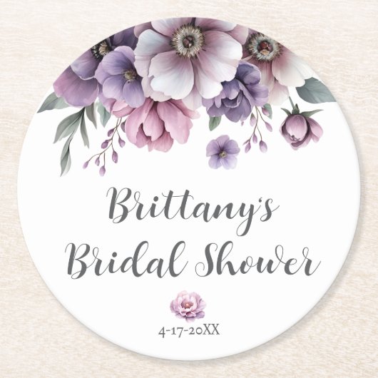 Bruiloftsfeest Lavendel Bloemen Papier Onderzetter (Voorkant)