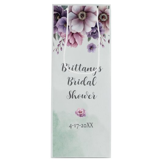 Bruiloftsfeest Lavendel & Groen Bloemstuk Wijn Cadeautas (Voorkant)