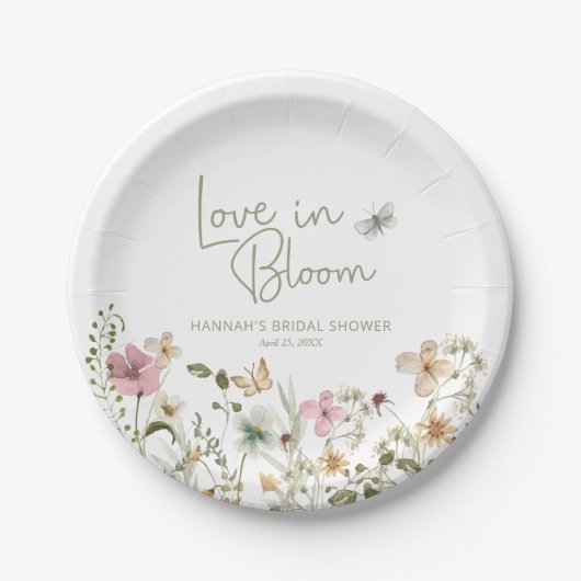 Bruiloftsfeest Love in Bloom Wilde Bloemen Papieren Bordje (Voorkant)
