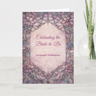 Bruiloftsfeest Mauve Gebrand Schilderd Glas Bloemm Kaart