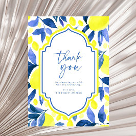 Bruiloftsfeest Mediterraan Blauw Gele Citroenen Bedankkaart
