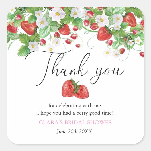 Bruiloftsfeest met aardbeien vierkante sticker (Voorkant)