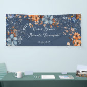 Bruiloftsfeest met Blauwe en Oranje Wilde Bloemen Spandoek (Beurs)