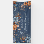Bruiloftsfeest met Blauwe en Oranje Wilde Bloemen Spandoek (Verticaal)