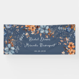 Bruiloftsfeest met Blauwe en Oranje Wilde Bloemen Spandoek