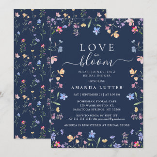 Bruiloftsfeest met blauwe wilde bloemen kaart