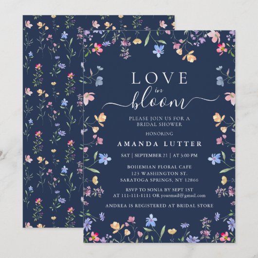 Bruiloftsfeest met blauwe wilde bloemen kaart (Voorkant / Achterkant)