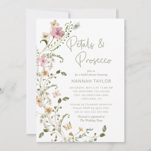 Bruiloftsfeest met Bloemen en Prosecco Kaart (Voorkant)