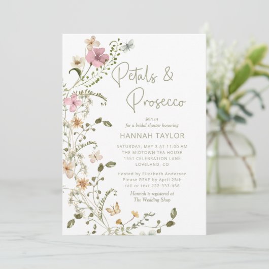 Bruiloftsfeest met Bloemen en Prosecco Kaart (Staand voorkant)