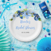 Bruiloftsfeest met bloemen in marineblauw en babyb papieren bordje (Feest)
