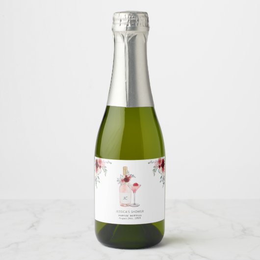 Bruiloftsfeest met Bloemen & Prosecco Sparkling Wijnetiket (Voorkant)