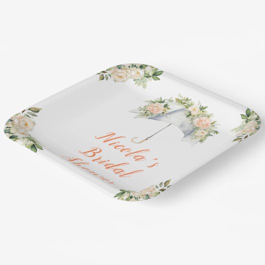 Bruiloftsfeest met bloemenscherm papieren bordje (Gebogen)