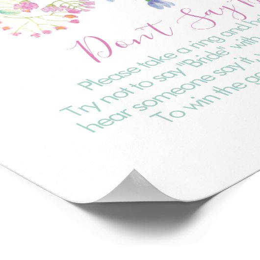 Bruiloftsfeest met bloemenveld Can't Say Bride spe Poster (Hoek)