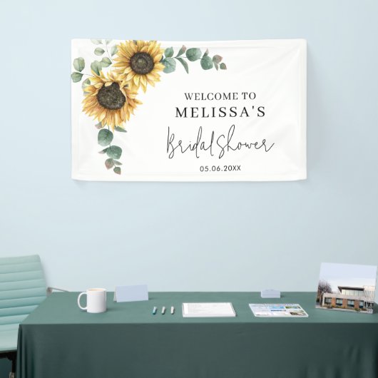 Bruiloftsfeest met bloemenzonnebloem en eucalyptus spandoek (Beurs)
