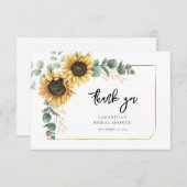 Bruiloftsfeest met bloemige zonnebloem en eucalypt bedankkaart (Voorkant / Achterkant)