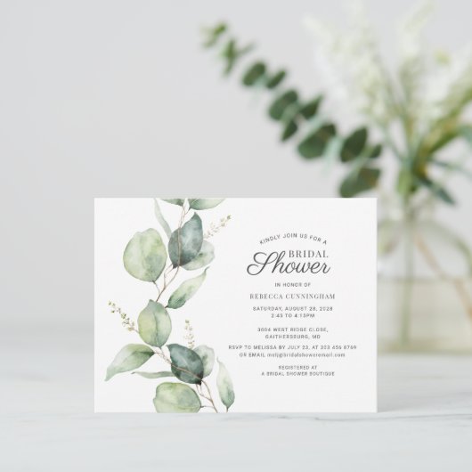 Bruiloftsfeest met bloemmotief en eucalyptusblader uitnodiging briefkaart (Staand voorkant)