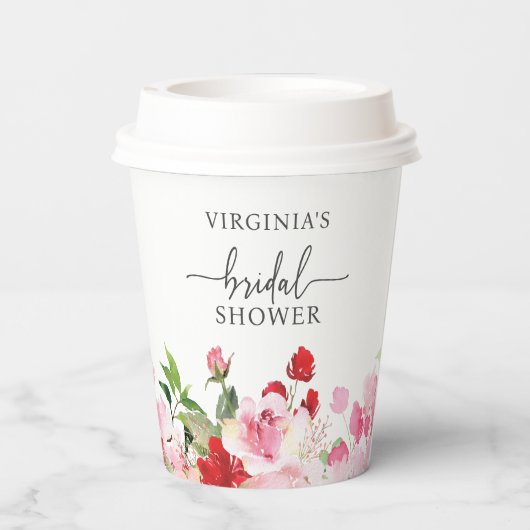 Bruiloftsfeest met bloemmotief papieren bekers (Achterkant)