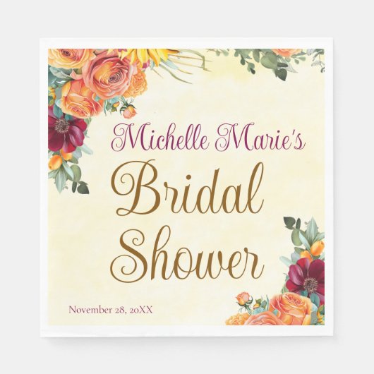 Bruiloftsfeest met bloemrijke herfstthema servet (Voorkant)