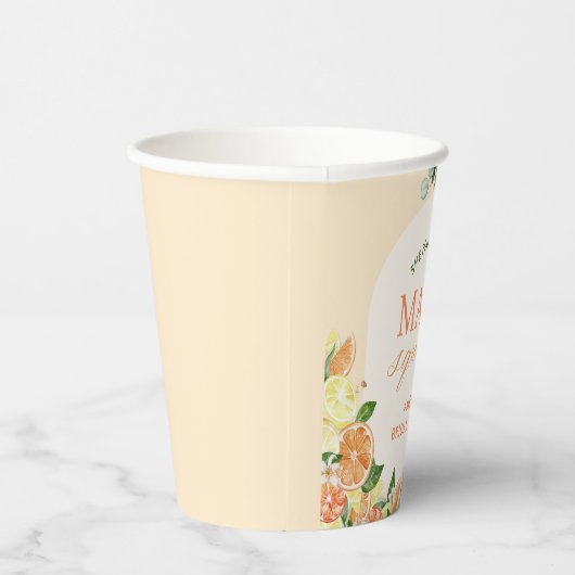 Bruiloftsfeest met citrus Main Squeeze Papieren Bekers (Rechts)