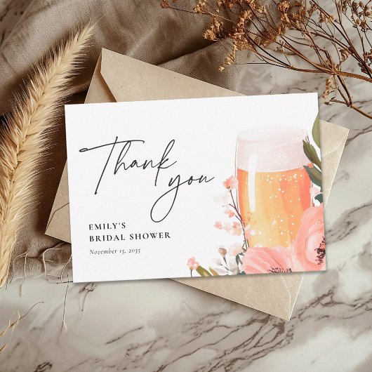 Bruiloftsfeest met een biertje bedankkaart