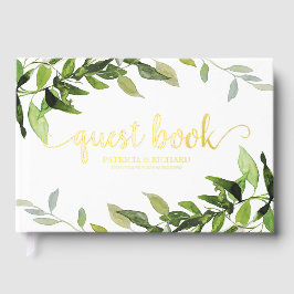 Bruiloftsfeest met eucalyptusgroen gastenboek
