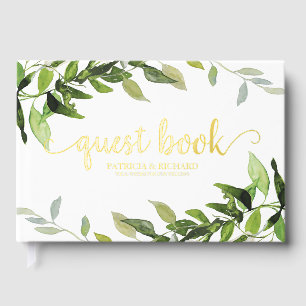 Bruiloftsfeest met eucalyptusgroen gastenboek