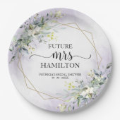 Bruiloftsfeest met groene geometrische paarse lave papieren bordje (Voorkant)