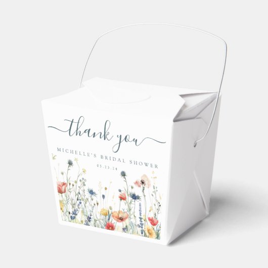 Bruiloftsfeest met levendige veldbloemen bedankdoosjes (Voorkant Zijde)