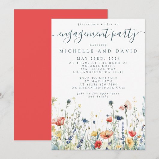 Bruiloftsfeest met levendige wilde bloemen kaart (Voorkant / Achterkant)