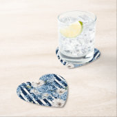 Bruiloftsfeest met marineblauwe bloemstrepen kartonnen onderzetters (Insitu)