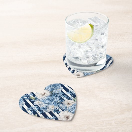 Bruiloftsfeest met marineblauwe bloemstrepen kartonnen onderzetters (Insitu)